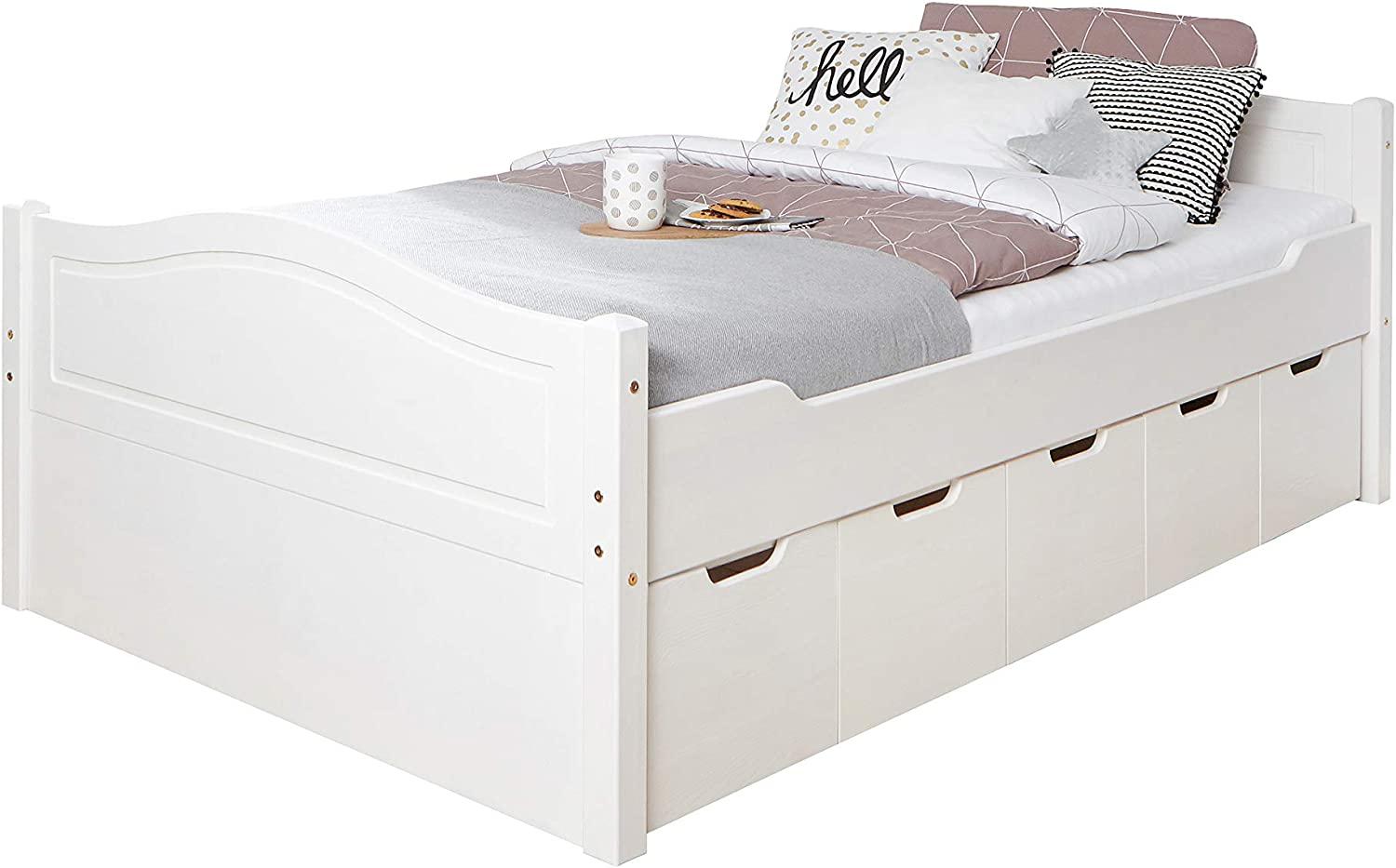 Doppelbett "Leni" 140x200 Kiefer massiv - mit 5er Schubkästen - weiß Bild 1