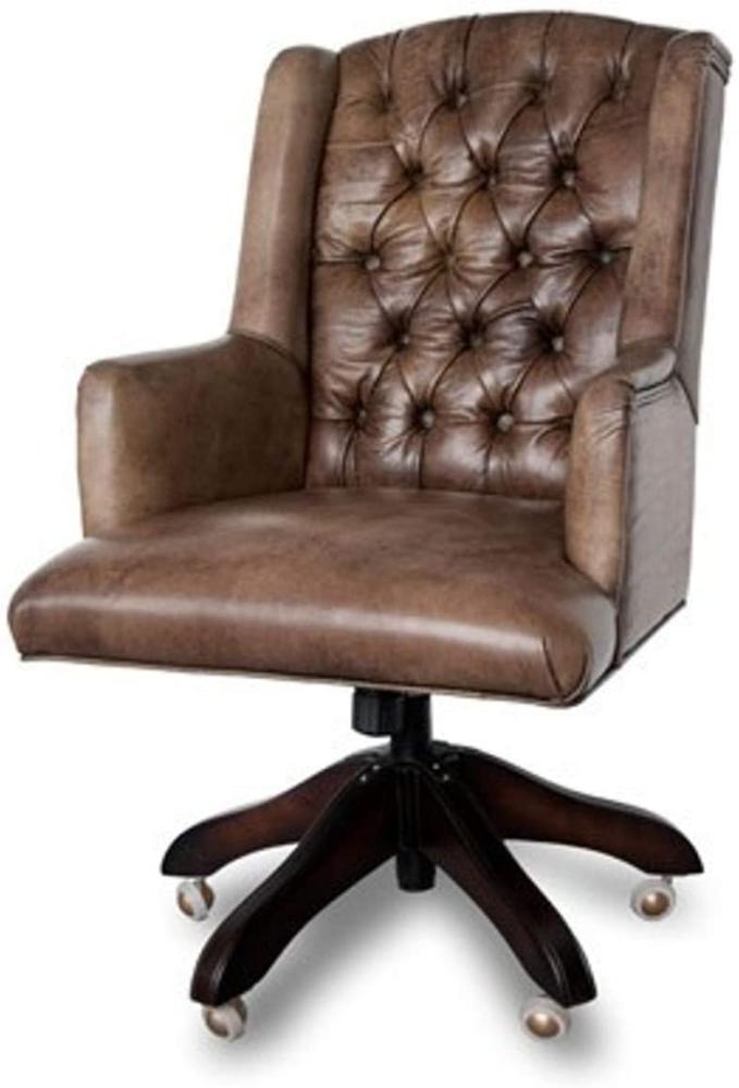 Casa Padrino Luxus Echtleder Chefsessel Büro Stuhl Medium Braun Drehstuhl Schreibtisch Stuhl - Chefbüro Bild 1