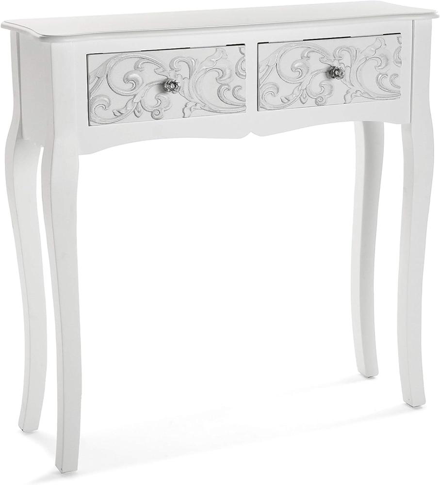 Versa Anjali Schmales Möbelstück für den Eingangsbereich oder Flur, Moderner Konsolentisch, mit 2 Schubladen, Maßnahmen (H x L x B) 80 x 25 x 80 cm, Holz, Farbe: Weiß Bild 1