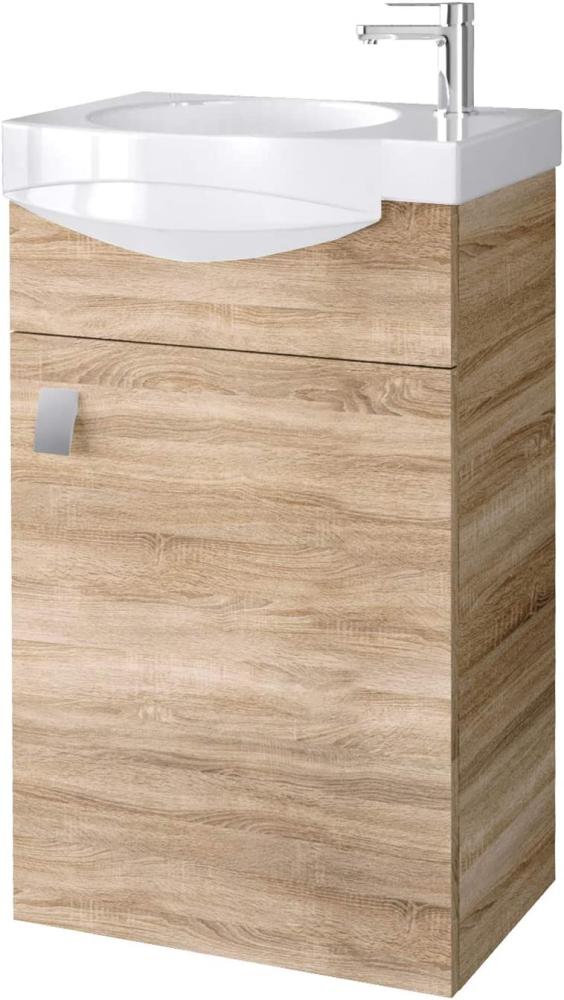 Planetmöbel Badmöbel Set Gäste WC Waschtischunterschrank Keramikwaschbecken Sonoma Eiche Bild 1