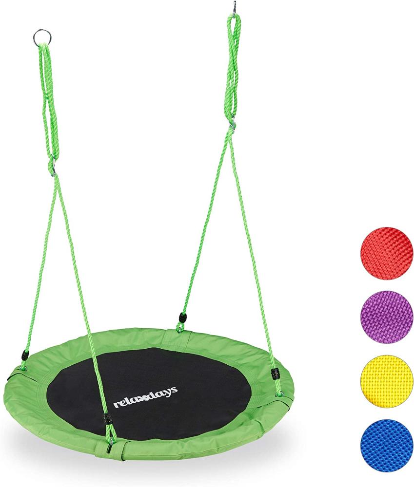 Relaxdays Unisex – Erwachsene, grün Nestschaukel, rund, für Kinder & Erwachsene, verstellbar, Ø 90 cm, Garten Tellerschaukel, bis 100 kg, H x D: ca. 5 x 90 cm Bild 1