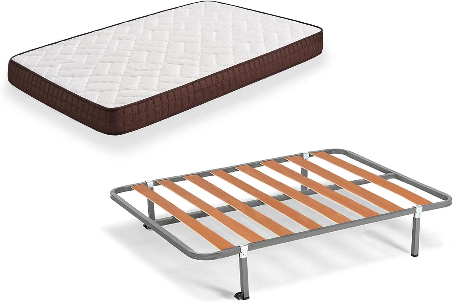 HOGAR24 ES Komplettes Bett – Matratze Viscobraun, wendbar + Lattenrost Basic + 4 Füße, Holz, grau, 90x180 cm Bild 1