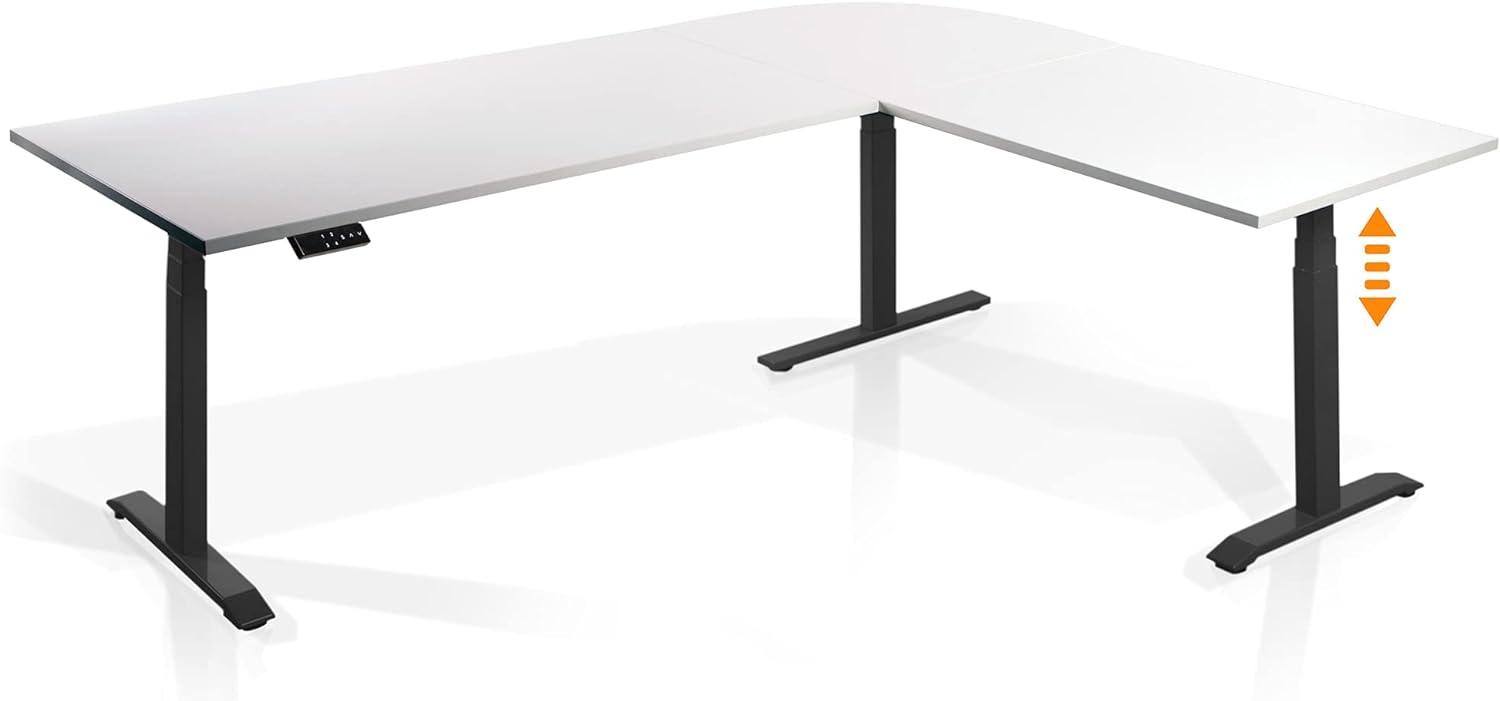 Möbel-Eins OFFICE ONE elektrisch höhenverstellbarer Eckschreibtisch mit Memory-Funktion, Dekorspanplatte schwarz weiß Bild 1