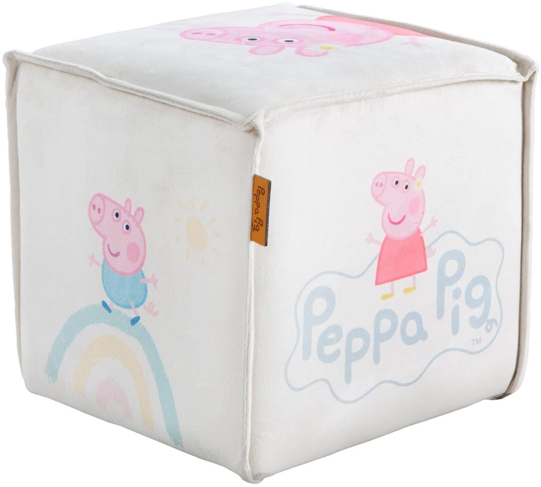 roba Kinderhocker im Peppa Pig Design - Sitzwürfel für Jungen & Mädchen ab 18 Monaten - Belastbar bis 60 kg - Polsterhocker in Beige mit rosa Peppa Druck Bild 1