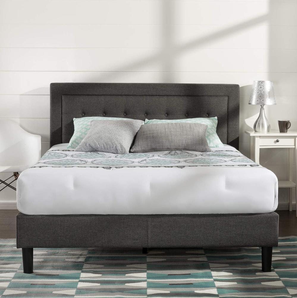 Zinus Lottie Upholstered Square Stitched Platform Bed, Metall/Wood/Fabric, grau, 200 x 150 cm Bild 1