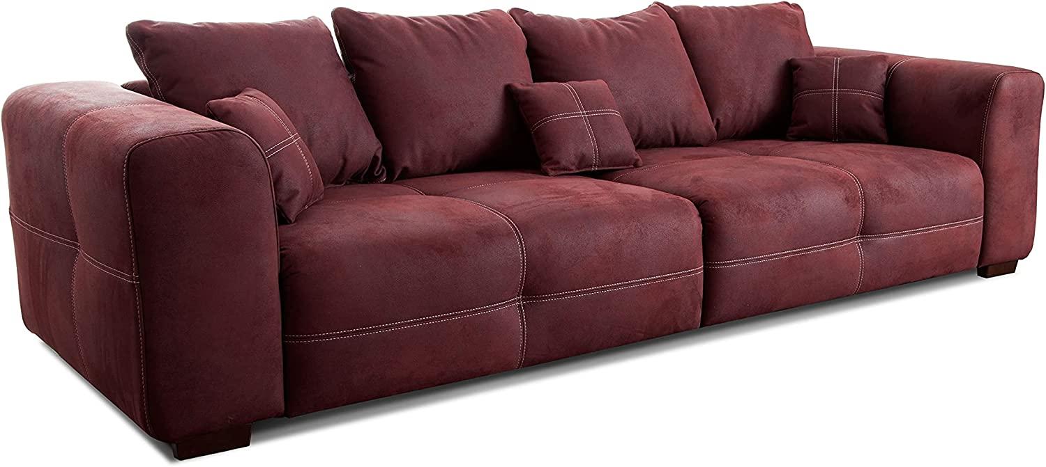 Cavadore Big Sofa Mavericco / Großes Sofa im modernen Design in Lederoptik / Inklusive Rückenkissen und Zierkissen / 287 x 69 x 108 cm (BxHxT) / Mikrofaser Bordeaux (rot) Bild 1