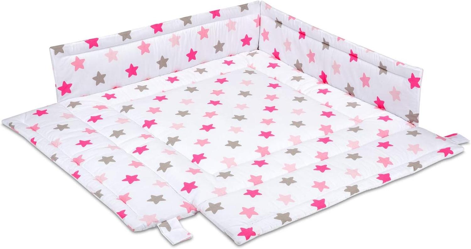 FabiMax Laufgittereinlage 100x100 cm, rosa Sterne auf weiß Bild 1