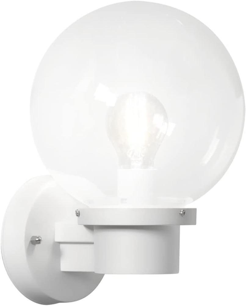 LED Außenwandleuchte mit Dämmerungssensor, Weiß mit Glas Kugel Ø 20cm Bild 1
