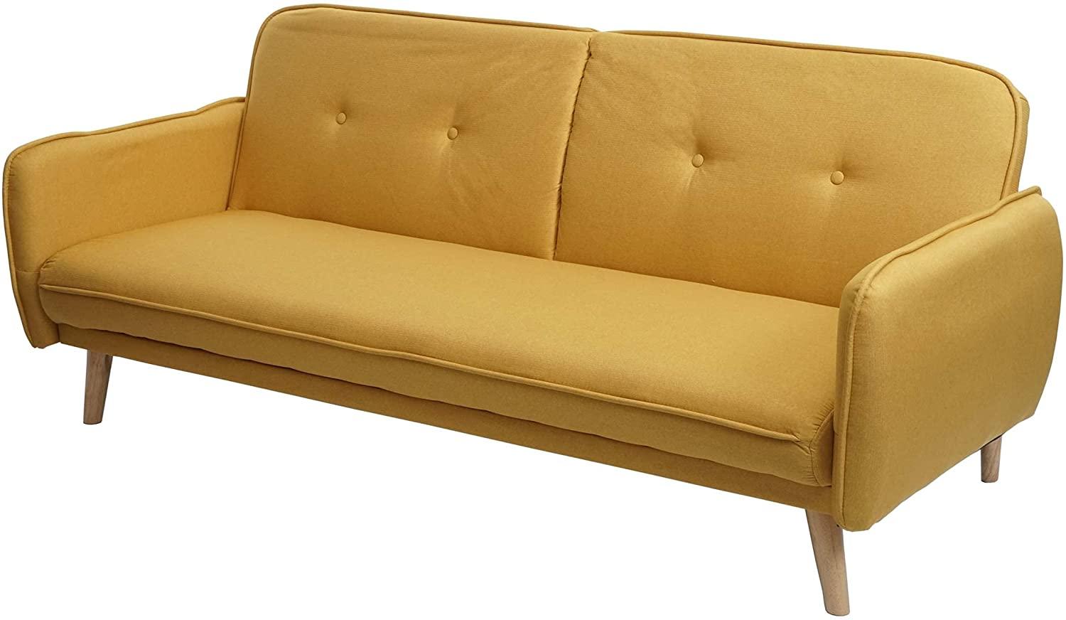 Schlafsofa HWC-J18, Couch Klappsofa Gästebett Bettsofa, Schlaffunktion Stoff/Textil 185cm ~ gelb Bild 1