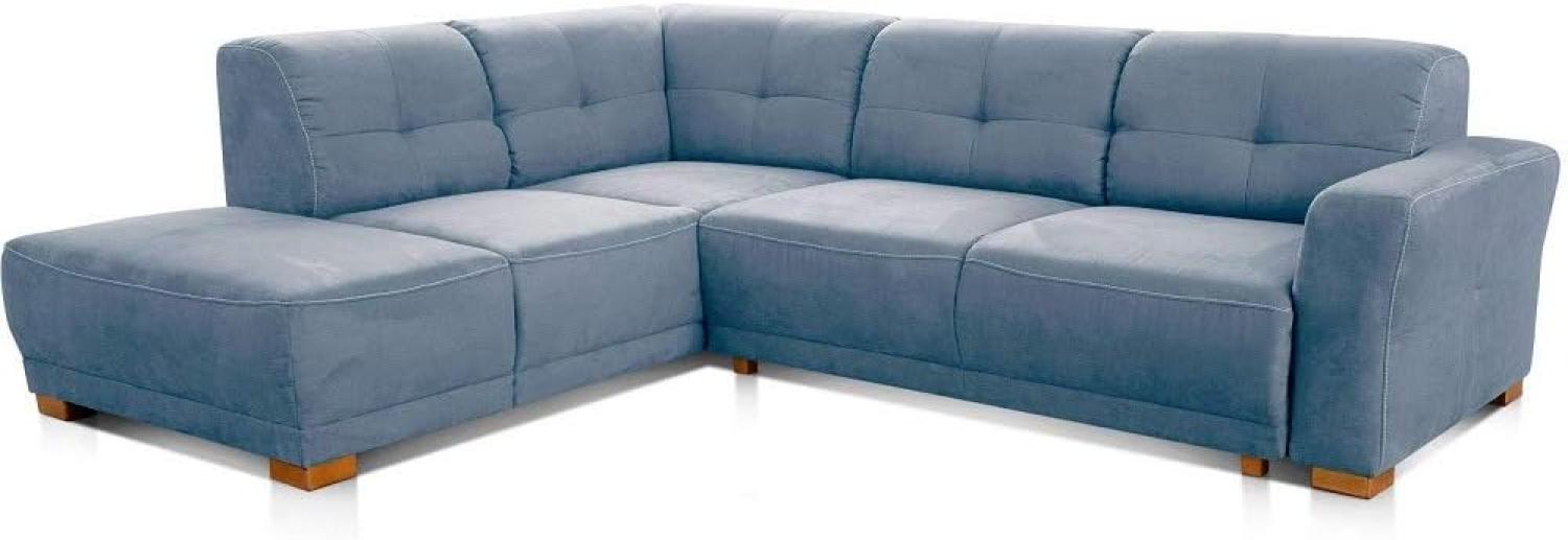 Cavadore Schlafsofa Modeo, mit Federkern, Sofa in L-Form mit Schlaffunktion im modernen Landhausstil, Holzfüße, 261 x 77 x 214, Mikrofaser-Bezug, blau Bild 1