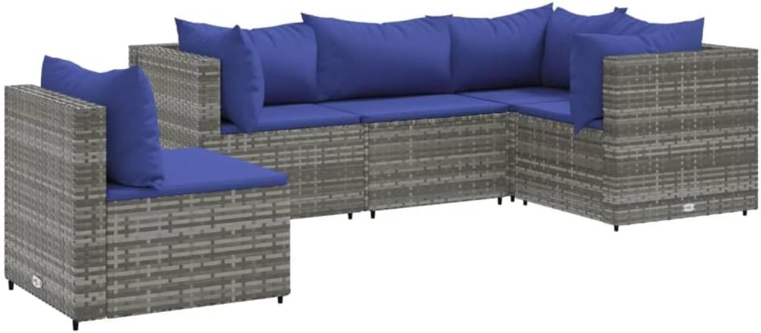 vidaXL Gartenlounge-Set 5-tlg. Garten-Lounge-Set mit Kissen Grau Poly Rattan, (1-tlg) Bild 1