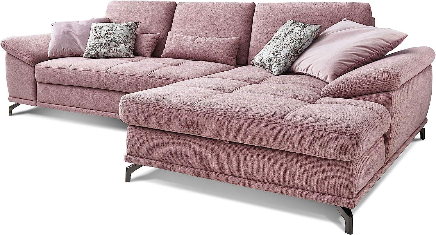 Cavadore Ecksofa Castiel mit Federkern / Großes Sofa in L-Form mit Sitztiefenverstellung und XL-Longchair / 312 x 89 x 173 / Webstoff, Flieder-Rosa Bild 1
