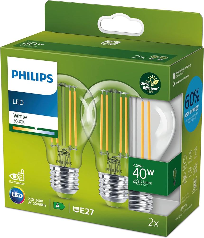 Philips Classic LED-A-Label Lampe 40W E27 kaltweiß klar 2er P Bild 1