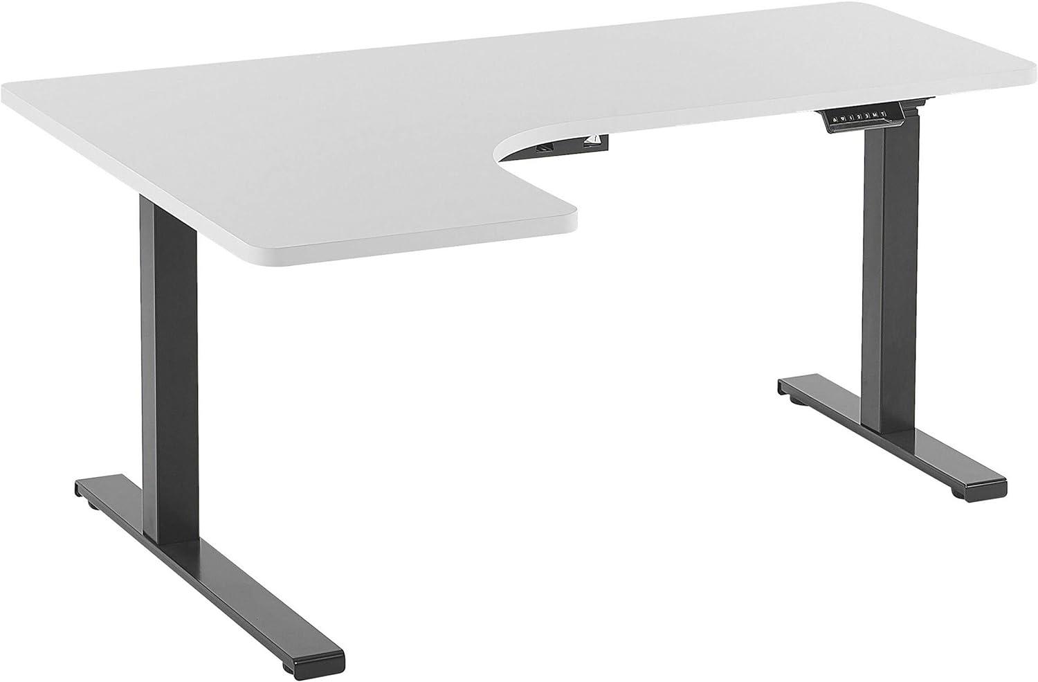 Schreibtisch elektrisch höhenverstellbar, linksseitig, Spanplatte Weiß/ Schwarz, 65-131 x 160 x 110 cm Bild 1