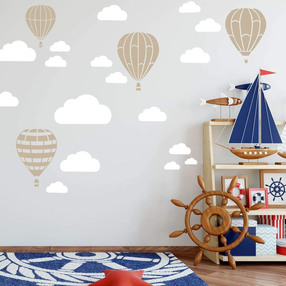 Heißluftballon & Wolken Aufkleber Wandtattoo Himmel | Wandbild 6x DIN A4 Bögen | Sticker Kinder Kinderzimmer Deko Ballons (Beige) Bild 1