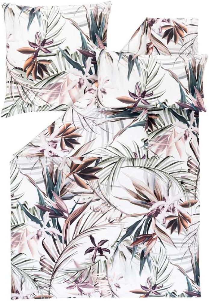 Estella Mako-Satin Bettwäsche 155x220 Kaia verde Palmen Blätter Blüten 7549-565 Bild 1