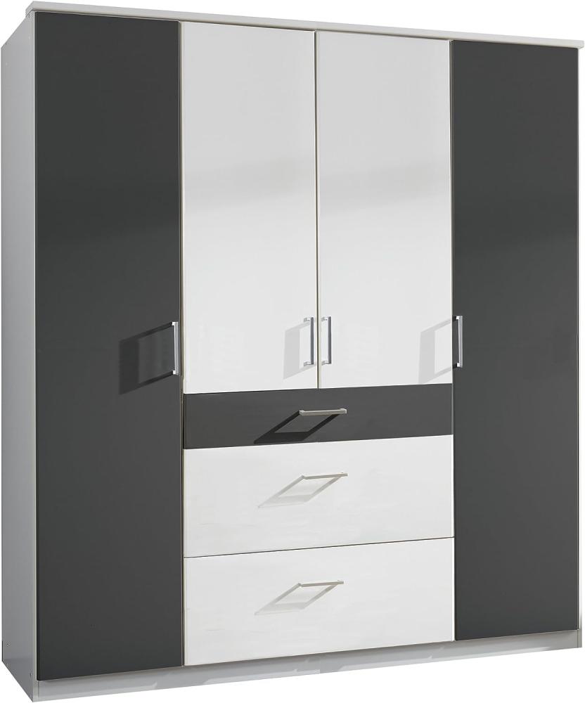Wimex Kleiderschrank/ Drehtürenschrank Click, 4 Türen, 2 große, 1 kleine Schublade, (B/H/T) 180 x 199 x 58 cm, Weiß/ Absetzung Anthrazit Bild 1