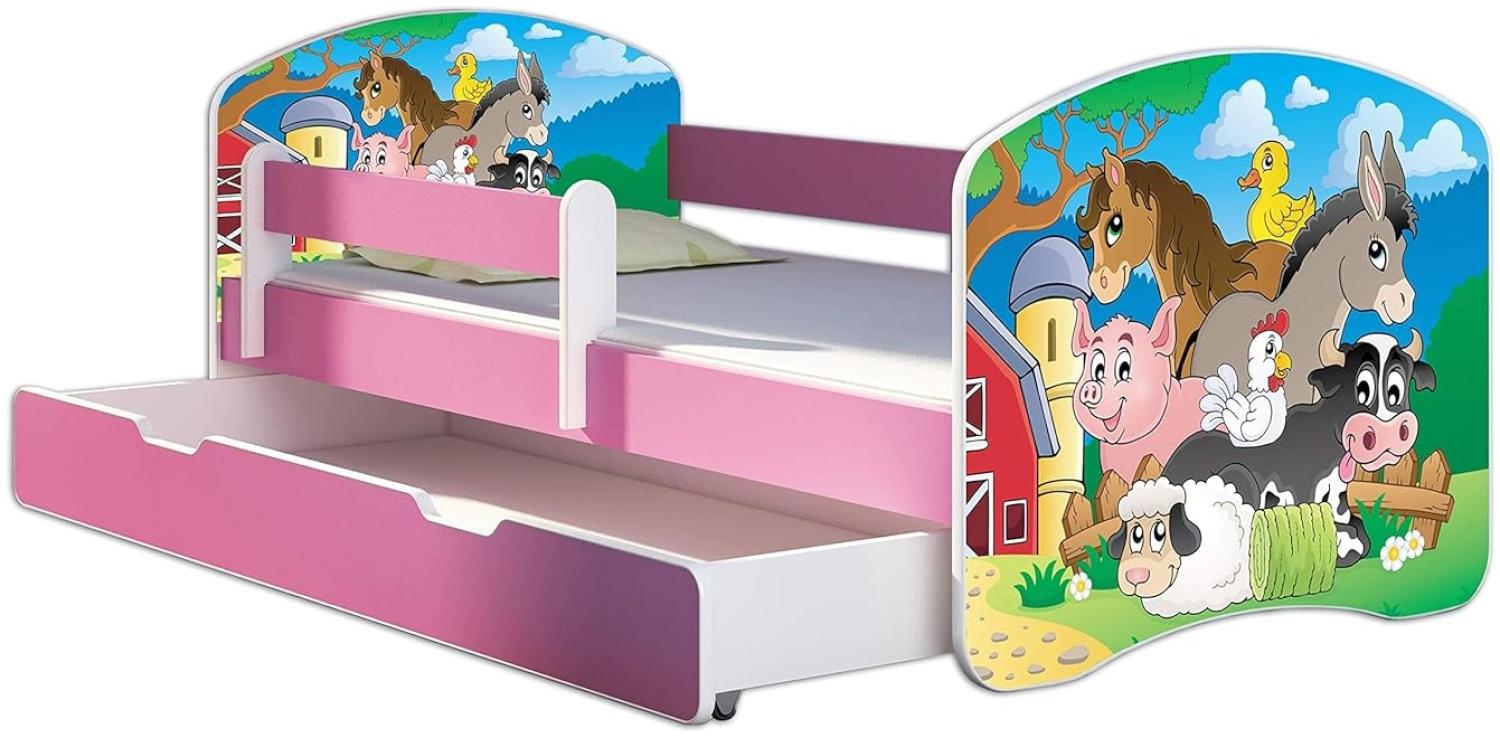 Kinderbett Jugendbett mit einer Schublade und Matratze Rausfallschutz Rosa 80 x 160 ACMA II (34 Farm, 80 x 160 cm mit Bettkasten) Bild 1