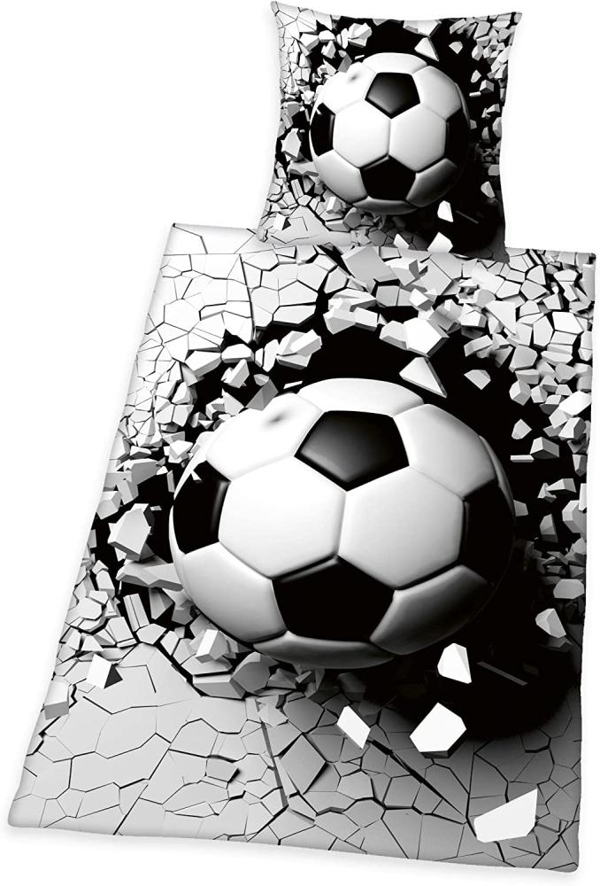 Herding Renforcé Fussball 3D Bettwäsche Bettbezug 135 x 200 cm Kopfkissenbezug 80 x 80 cm Bild 1