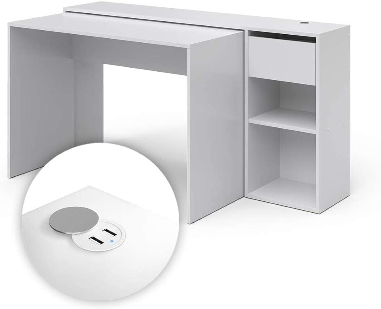 Vicco Schreibtisch Ben Weiß ausziehbar USB-Ladestation Bild 1