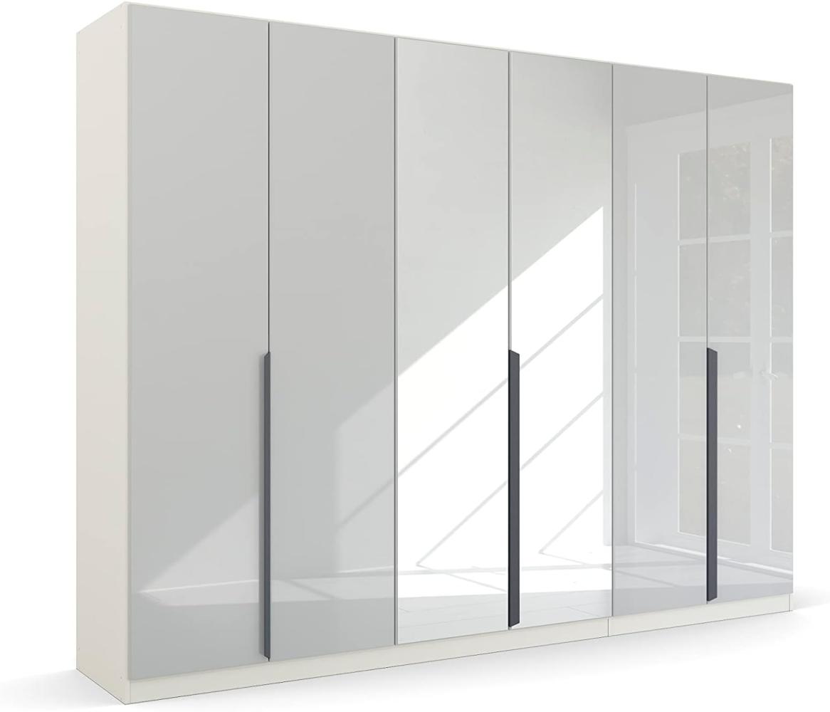 Kleiderschrank Drehtürenschrank Modern | 6-türig | mit Spiegeltüren | grau metallic / Glas basalt | 271x210 Bild 1
