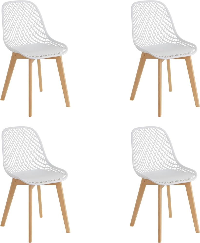 Baroni Home Moderner Stuhl mit Holzbeinen, ergonomischer Bürostuhl mit geschnitzter Textur, Esszimmerstuhl max. 130 kg, 48x43x84 cm, Weiß, 4 Stücke Bild 1