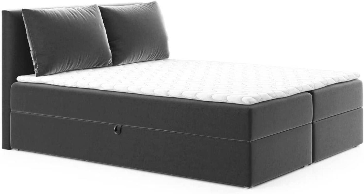 Sofnet 'Egro' Boxspringbett mit Bettkästen, zwei Kissen, Bonell-Matratze & Topper, Stoff dunkelgrau, 160 x 200 cm Bild 1