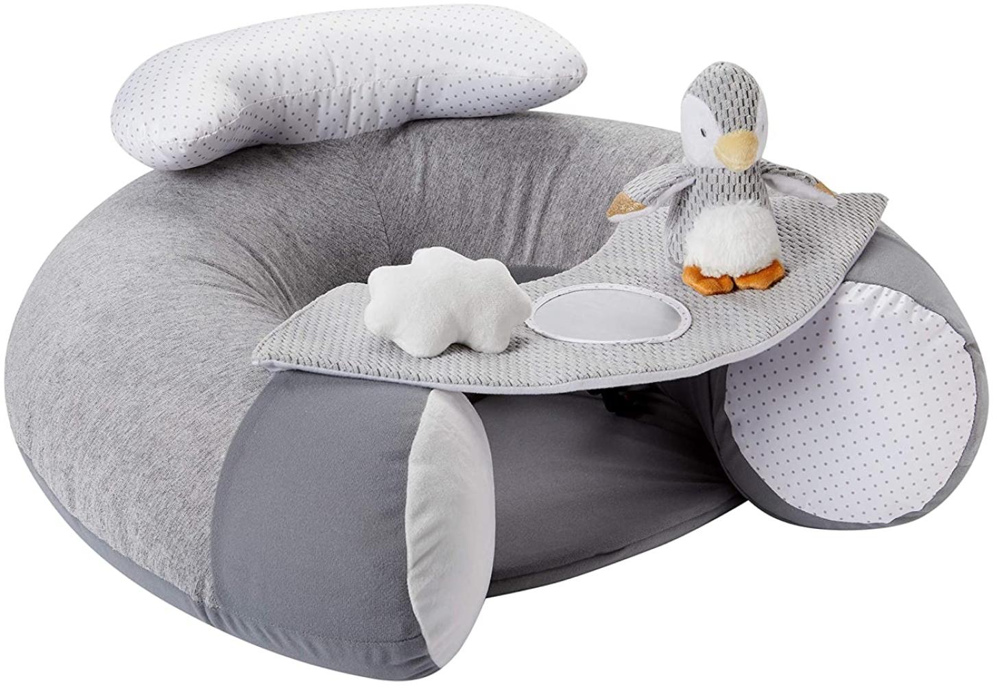 Nuby - Penguin Sit-Me-Up Babysitz - Aufblasbarer Sit & Play Bodensitz mit Tablett und Babyspielzeug - Sitz für Baby und Kleinkinder - Grau - 6+ Monate Bild 1
