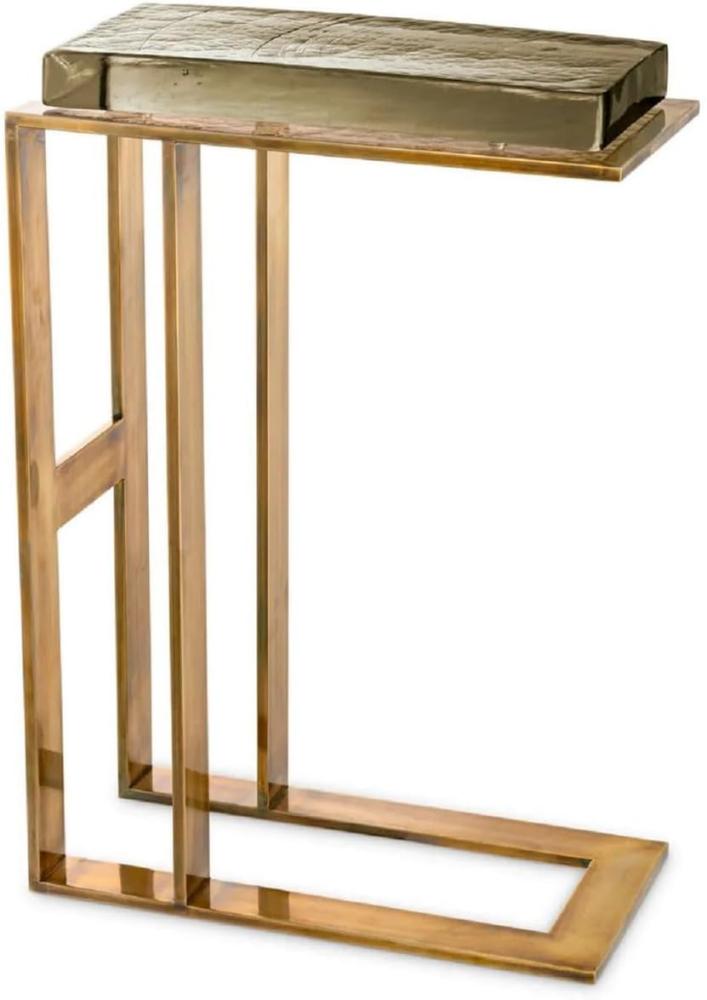 Casa Padrino Luxus Beistelltisch Vintage Messing 45 x 23 x H. 66 cm - Rechteckiger Edelstahl Tisch mit Glasplatte - Luxus Möbel - Wohnzimmer Möbel - Luxus Einrichtung - Wohnzimmer Einrichtung Bild 1