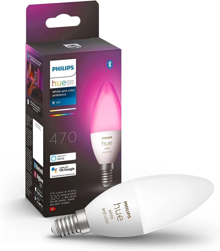Philips Hue White & Color Ambiance E14 Lampe Einzelpack 320lm, dimmbar, bis zu 16 Millionen Farben, steuerbar via App, kompatibel mit Amazon Alexa (Echo, Echo Dot) Bild 1