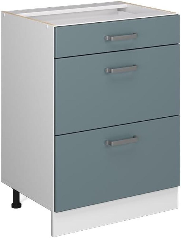 Vicco Küchenunterschrank R-Line, Blau-Grau/Weiß, 60 cm mit Schubladen, AP Eiche Bild 1