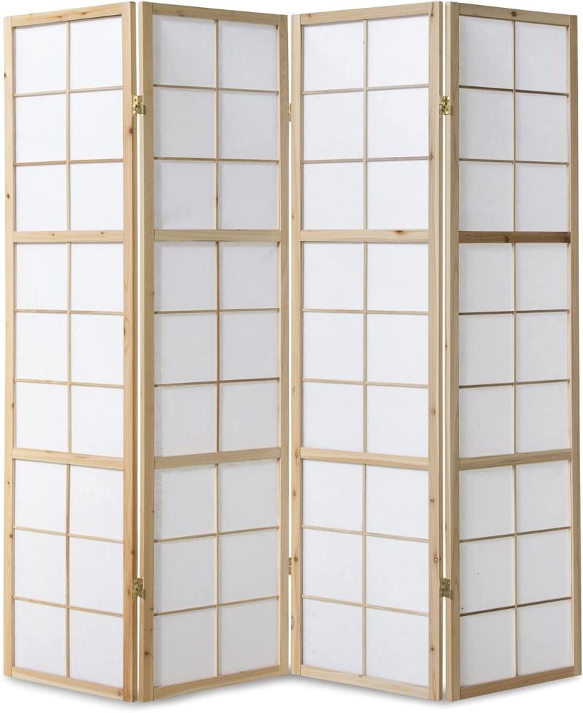 Paravent Raumteiler 4 teilig, Holz Reispapier Natur Bild 1