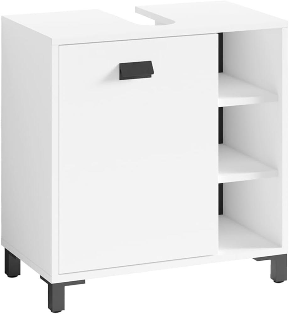 byLIVING Waschbeckenunterschrank WELLNESS / Waschtisch Unterschrank stehend, in Melamin weiß, Griff aus Metall in schwarz / 1-türig und drei offene Fächer / B 60, H 62, T 34 cm Bild 1