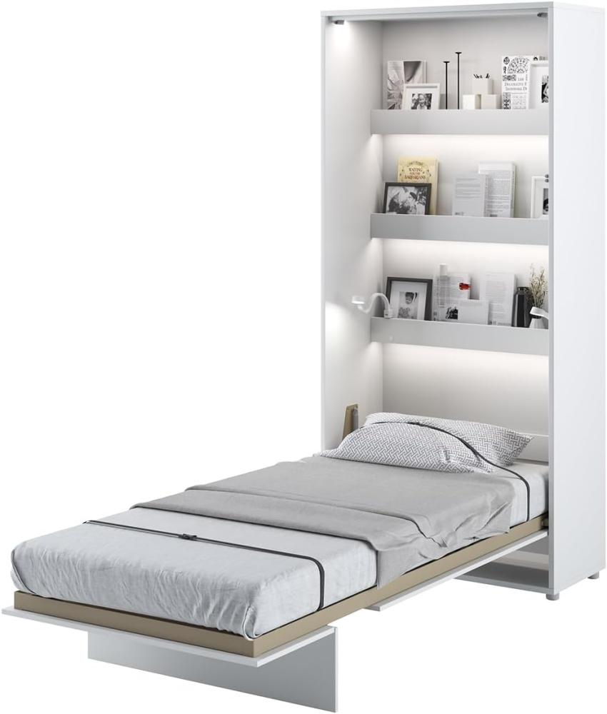 MEBLINI Schrankbett Bed Concept - Wandbett mit Lattenrost - Klappbett mit Schrank - Wandklappbett - Murphy Bed - Bettschrank - BC-03 - 90x200cm Vertikal - Weiß Hochglanz/Weiß Bild 1