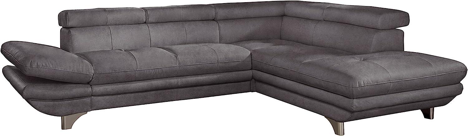 Mivano Ecksofa Enterprise / Trendige Eckcouch in L-Form mit Bettfunktion / Kopfstützen und Armteil verstellbar / 273 x 75 x 238 / Mikrofaser: dunkelgrau Bild 1