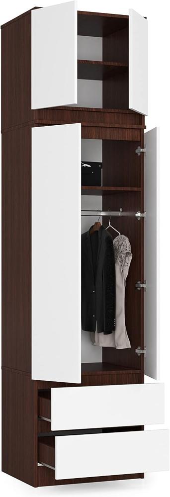 BDW Kleiderschrank mit Aufsatz, 4-türiger Kleiderschrank, 2 Schubladen, Kleiderschrank für das Schlafzimmer, Wohnzimmer, Flur, 234x60x51cm (Venga/Weiß) Bild 1