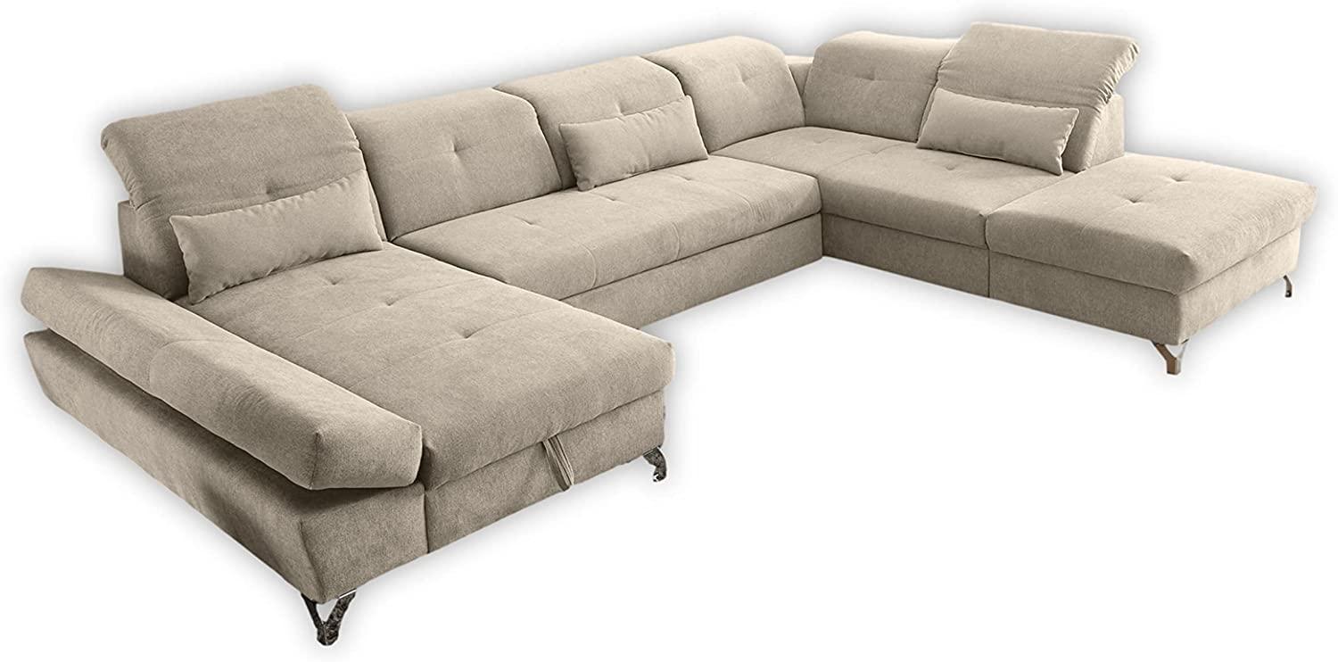 Couch MELFI R Sofa Schlafcouch Wohnlandschaft Schlaffunktion sand beige U-Form rechts Bild 1