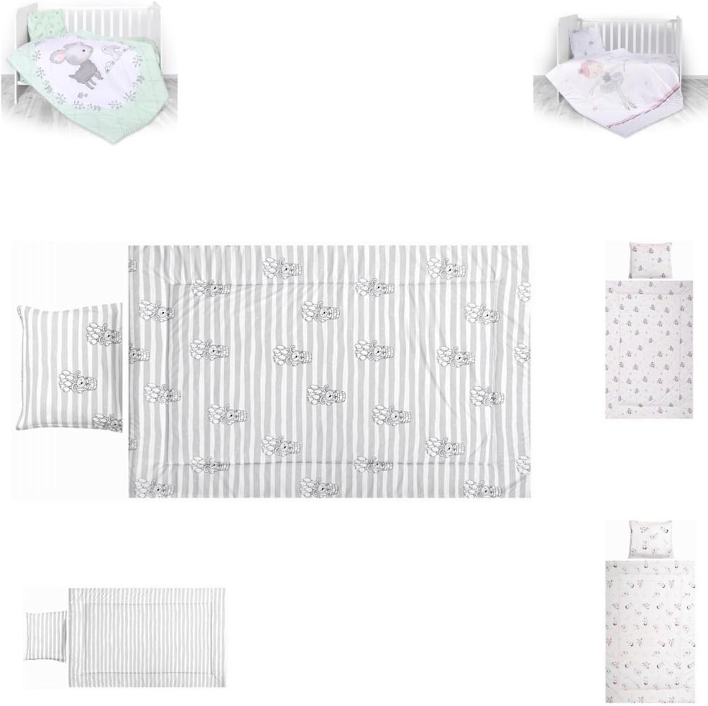Lorelli 3-teilige Baby-Bettwäsche-Garnitur Laken Bezüge für Kopfkissen und Decke grau weiß Bild 1