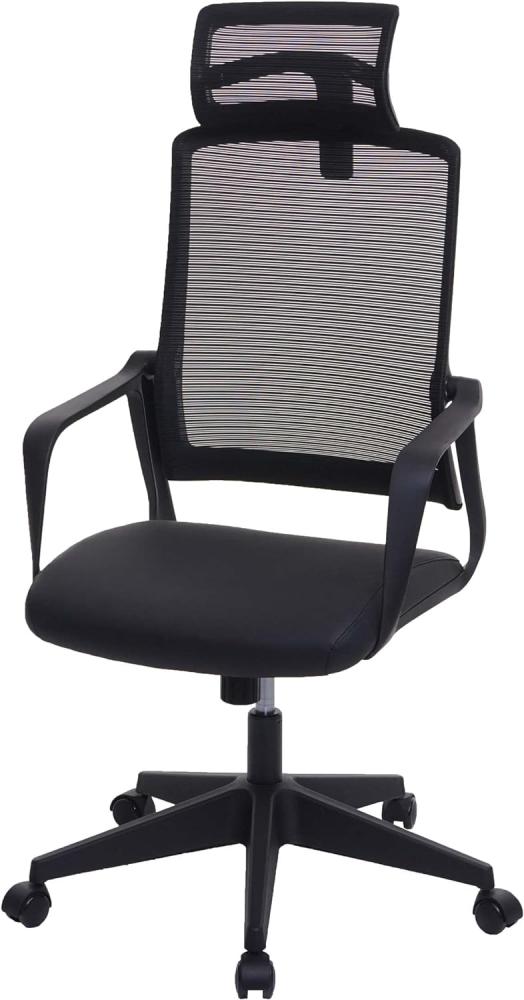 Bürostuhl HWC-J52, Drehstuhl Schreibtischstuhl, ergonomisch Kopfstütze, Kunstleder ~ schwarz Bild 1
