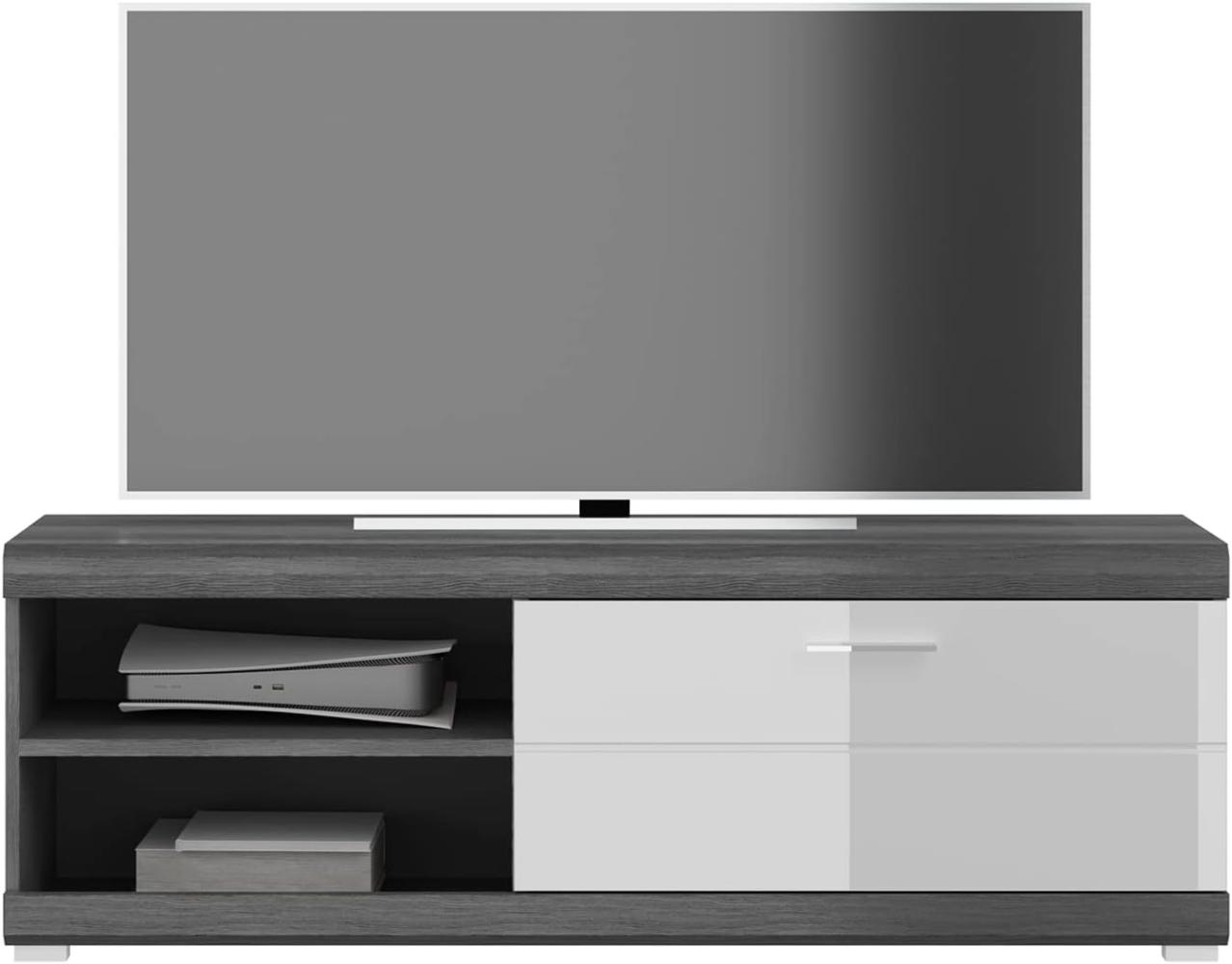 TV-Lowboard Scout in weiß Hochglanz und Rauchsilber grau 140 cm Bild 1