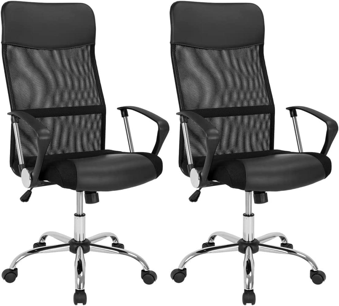 Casaria Bürostuhl Chefsessel »Deluxe« Wippfunktion höhenverstellbar ergonomisch 360° drehbar mit Netzbezug Stoff Drehstuhl Schreibtischstuhl 2er Set schwarz Bild 1