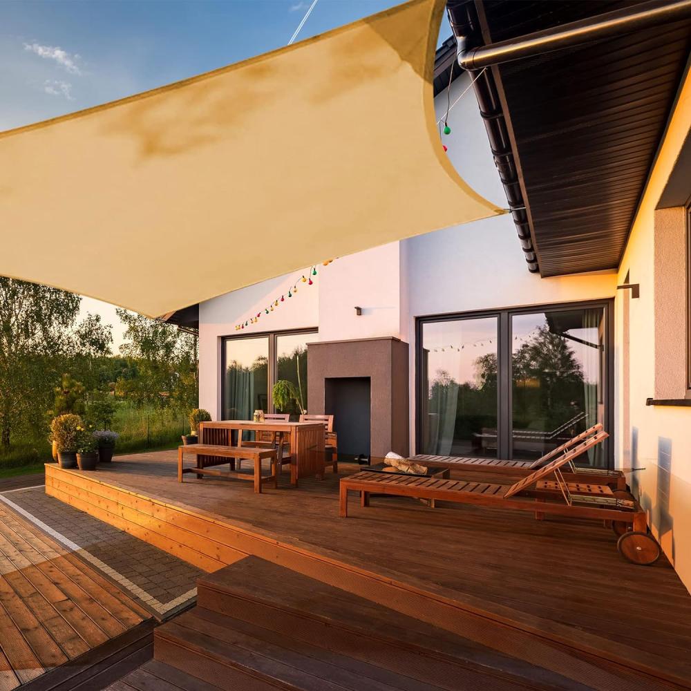HAIKUS Sonnensegel Wasserdicht Rechteckig 5x5m Sonnenschutz Wasserabweisend 5x5 m Premium PES Polyester mit UV Schutz für Balkon Garten Terrasse Quadratisch Sand Bild 1