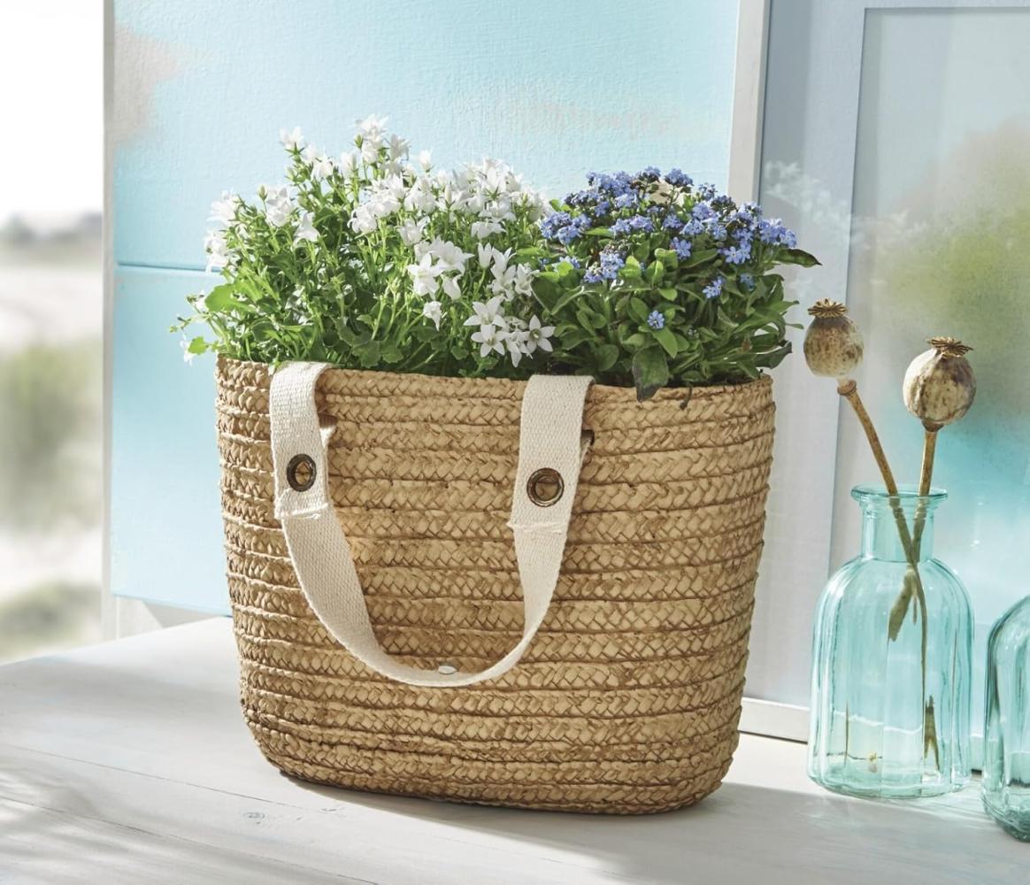 Pflanzer "Strandtasche" oval, aus Zement in beige, Blumentopf, Übertopf, Pflanztopf, Pflanzgefäß Bild 1