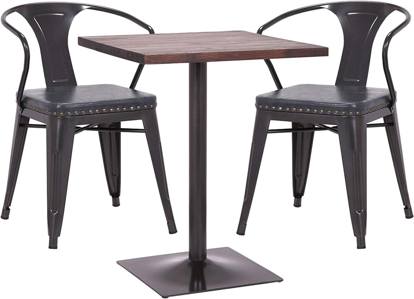 Set Bistrotisch 2x Esszimmerstuhl HWC-H10d, Stuhl Tisch Küchenstuhl Gastronomie MVG ~ schwarz-grau, Tisch dunkelbraun Bild 1
