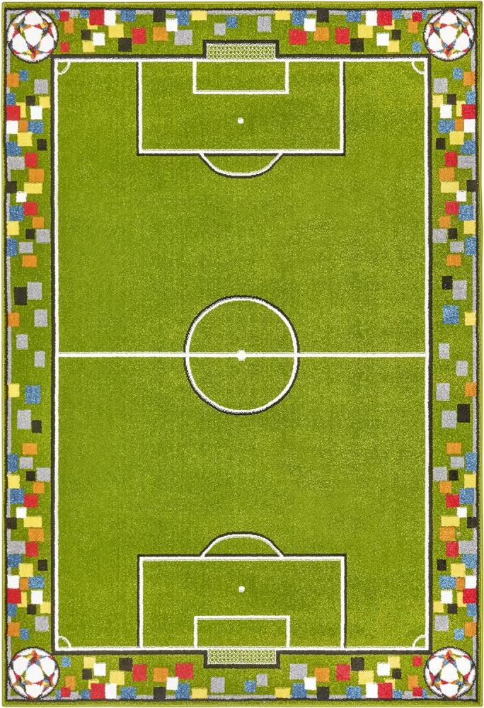 Kurzflor Kinderteppich Soccer Pitch - grün weiß - 80x150x0,9cm Bild 1