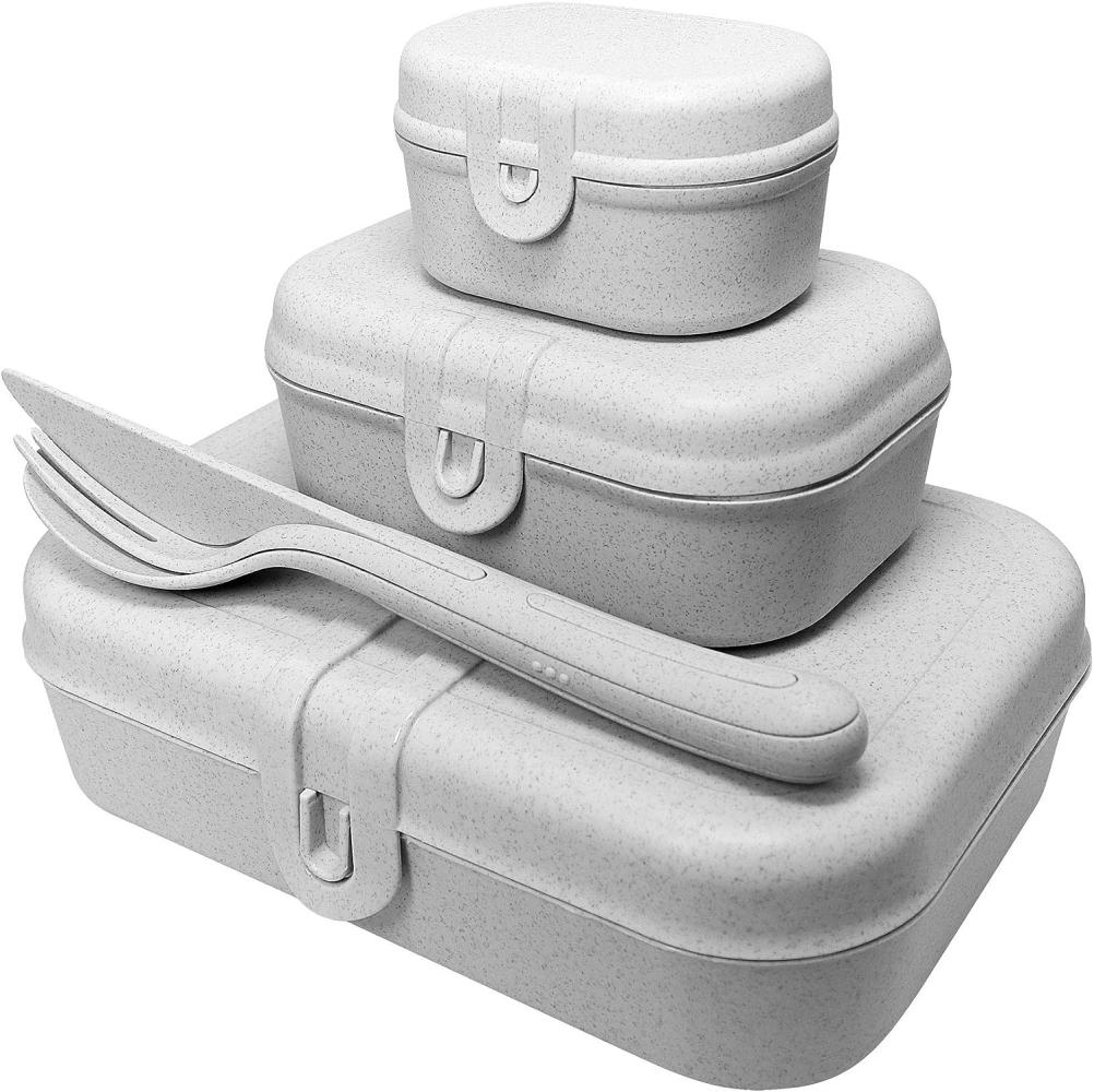 Koziol Lunchbox-Set + Besteck-Set Pascal Ready, Brotdose, Brotbox, Speisegefäß, Thermoplastischer Kunststoff, Organic Grey Bild 1