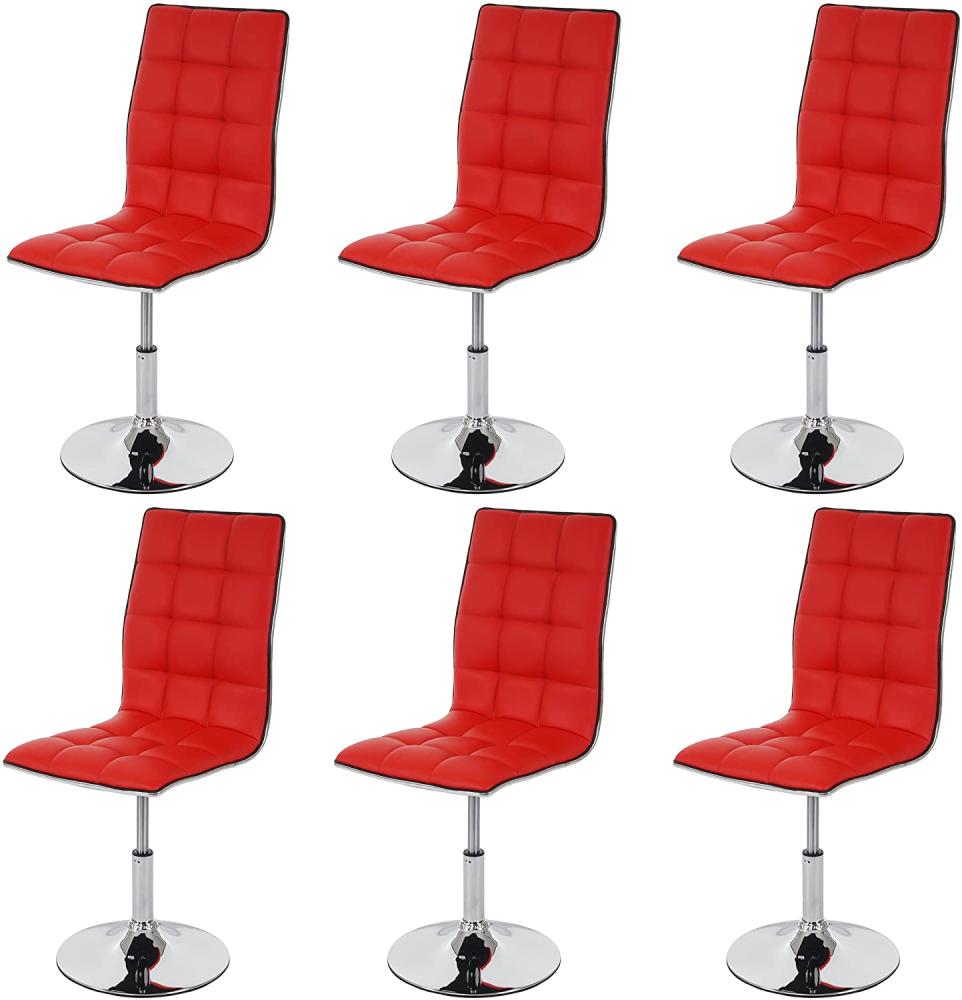 6er-Set Esszimmerstuhl HWC-C41, Stuhl Küchenstuhl, höhenverstellbar drehbar, Kunstleder ~ rot Bild 1