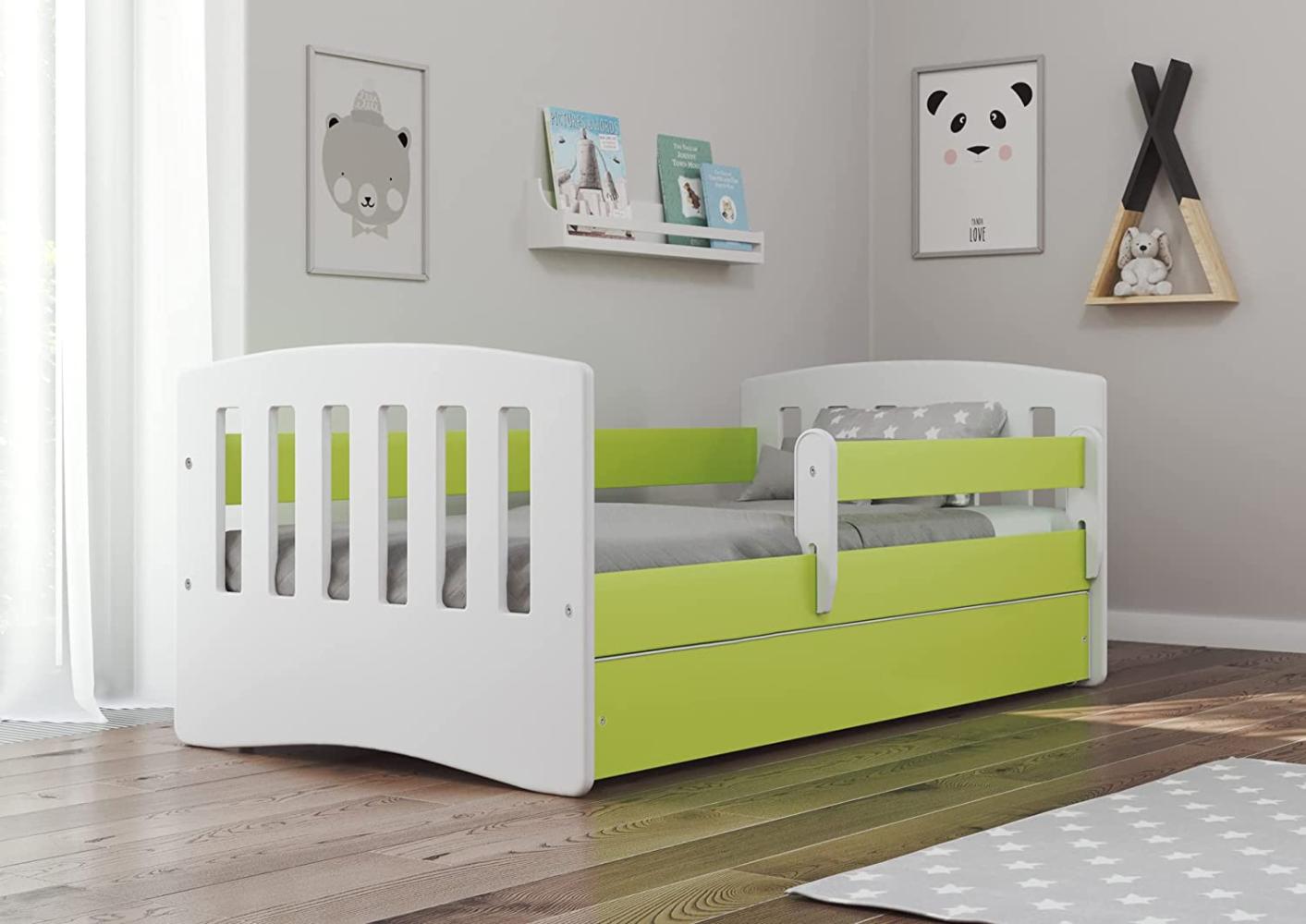 Bjird 'Classic' Kinderbett 80 x 180 cm, Grün, inkl. Rausfallschutz, Lattenrost und Bettschublade Bild 1