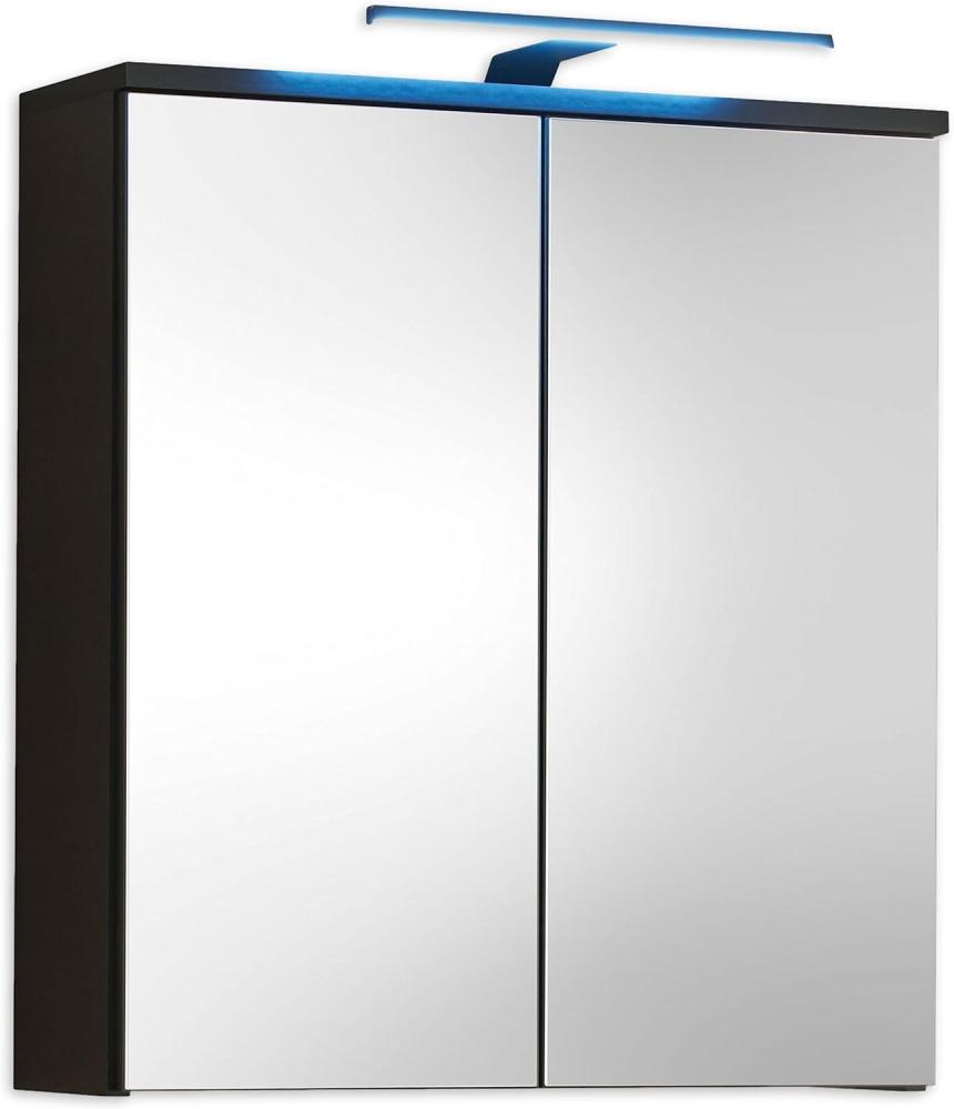 SPICE Spiegelschrank Bad mit LED-Beleuchtung in Schwarz matt - Badezimmerspiegel Schrank mit viel Stauraum - 60 x 66,5 x 20 cm (B/H/T) Bild 1