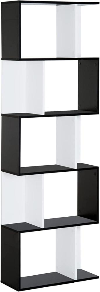 HOMCOM Bücherregal S-förmig Ausstellungsregal Standregal 5-stöckiger moderner Raumteiler Spanplatte Schwarz 60 x 24 x 184,5 cm Bild 1